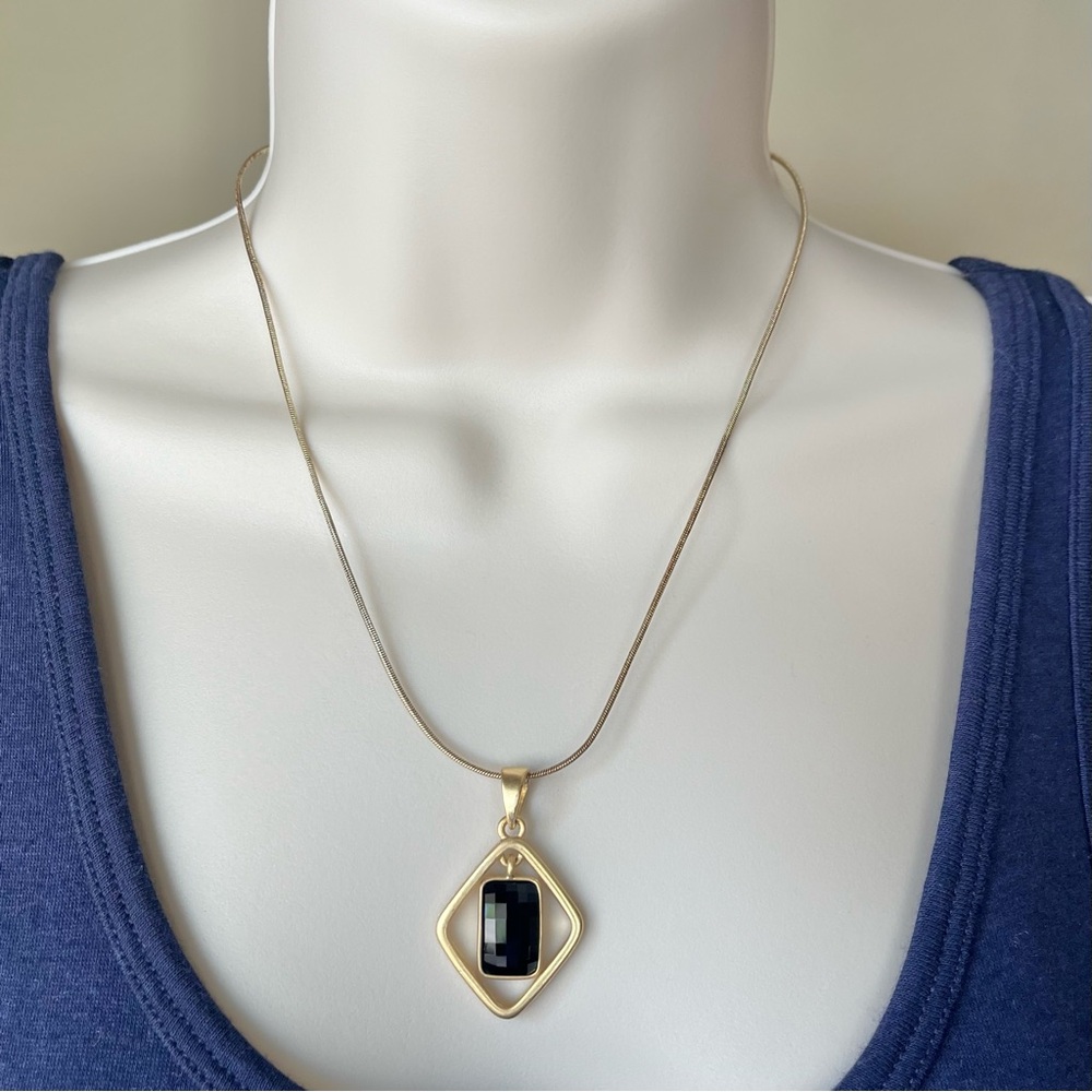 Lia Sophia Gold and Black Geometric Pendant Necklace